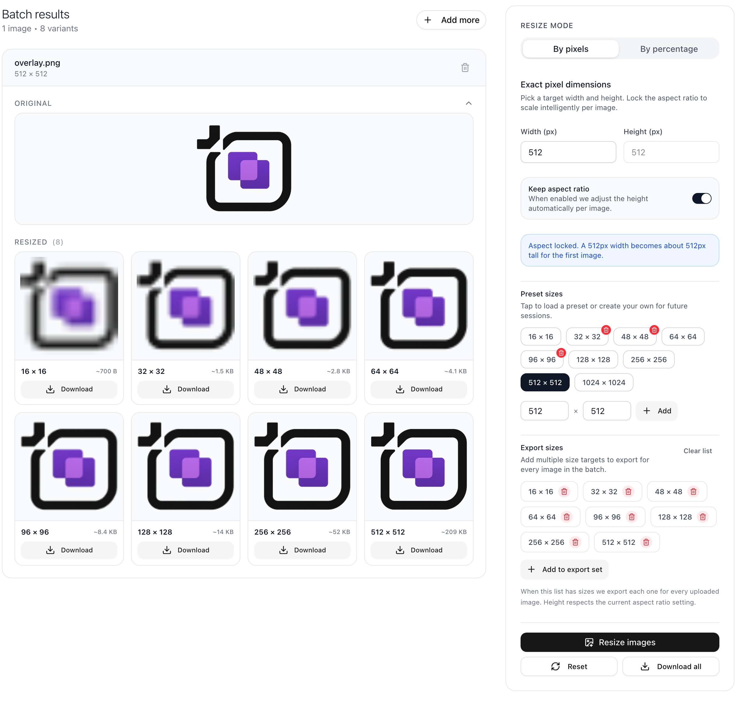 Workflow – presets and export set
